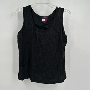 Tommy Hilfiger Womens Silk Beaded Tank Top Size M Black Y2K Evening Partywear‎
